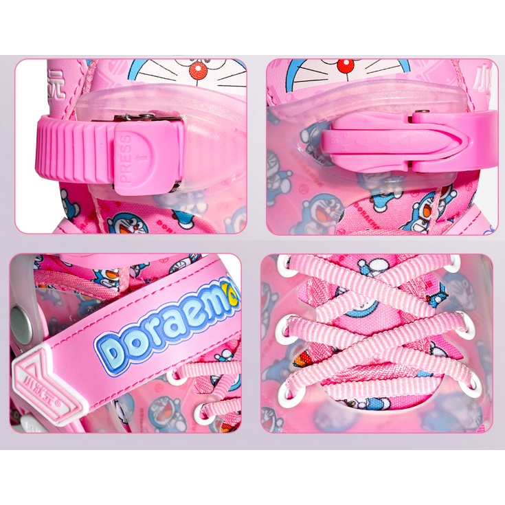 Giày Trượt Trẻ Em hình Doremon dễ thương, Patin roller skates kèm bảo hộ, giày patin bánh cao su phát sáng