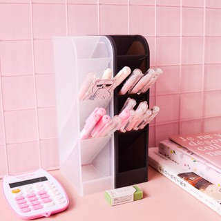 [Tặng Kèm Sticker Dán] Kệ Đựng Bút, Cọ Trang Điểm 4 Ngăn Trong Suốt 2 Màu Đen Trắng