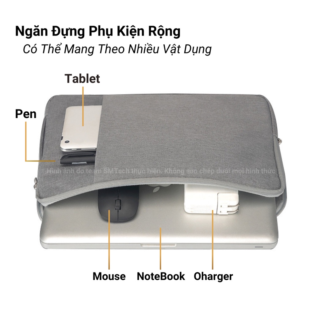 Túi chống sốc Laptop SMTech kháng nước lót đệm dày dặn có size 13 inch 13.3 inch 14 inch 15.6 inch, Bao đựng Nam Nữ