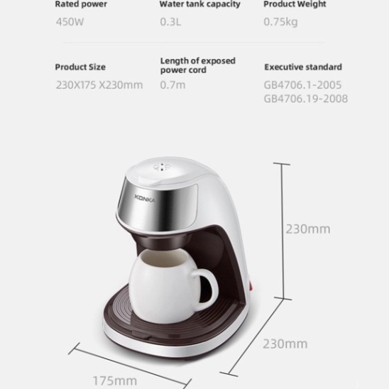 Máy pha coffe Kona Chính HãngTặng Kèm Cốc Sứ Dễ Sử Dụng