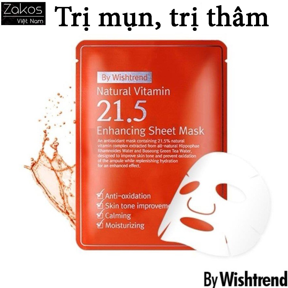 Mặt nạ làm mờ mụn, dưỡng trắng da làm mờ vết thâm By Wishtrend Natural Vitamin C 21.5 Enhancing Sheet Mask 23g