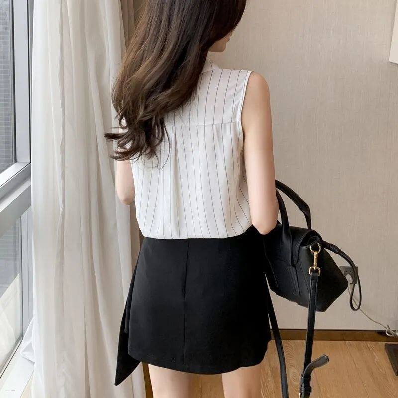 Áo Sơ Mi Nữ Không Tay Kẻ Sọc Thời Trang Công Sở Mới