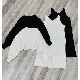 SET ĐẦM THUN KÈM ÁO CROP