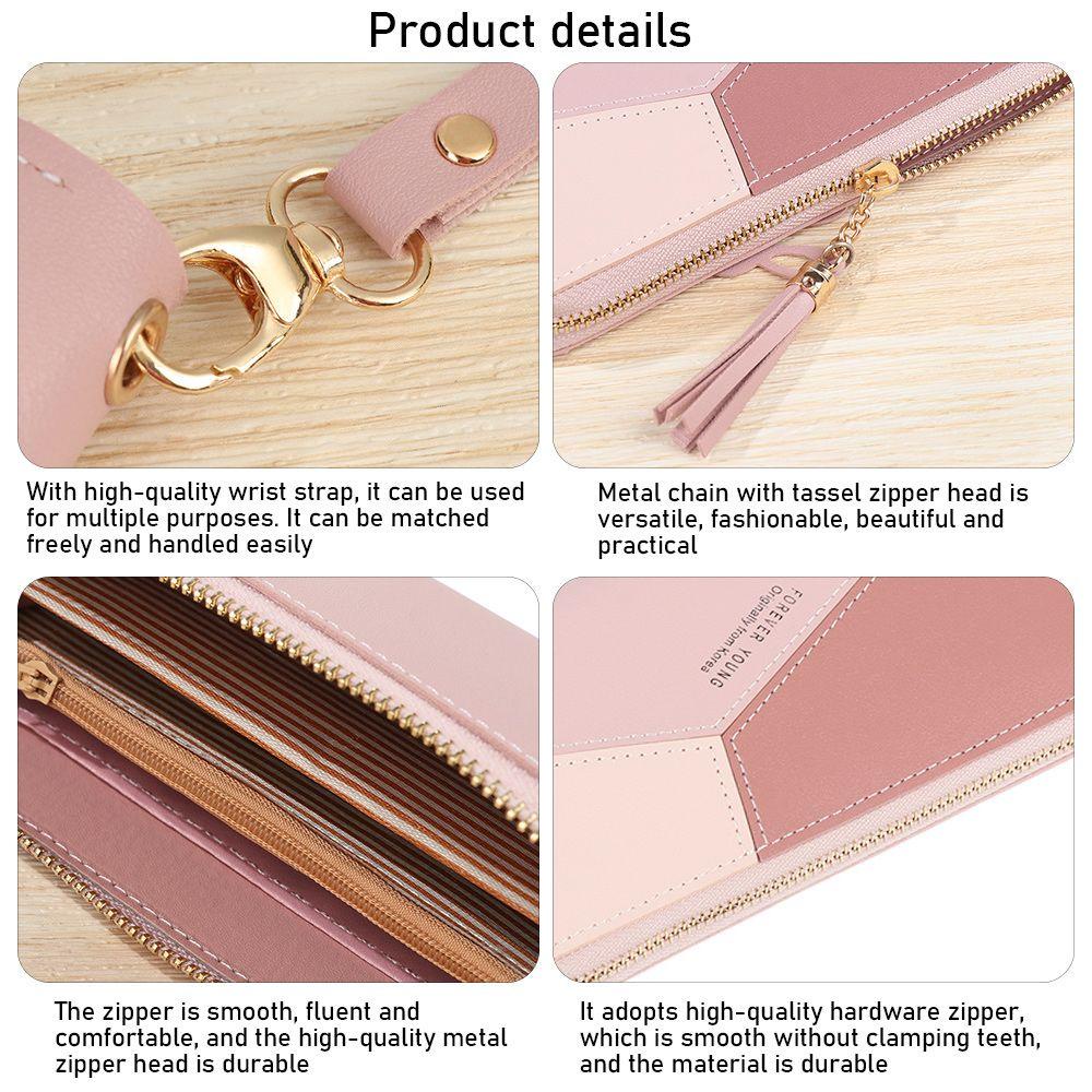 Ví Da PU Dáng Dài Có Khóa Kéo Phối Tua Rua Thời Trang