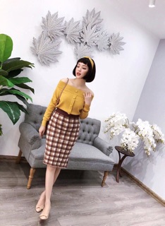 (Ảnh thật) áo len trễ vai cúc ngực