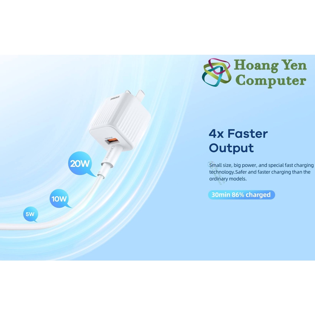 Cốc Sạc Nhanh Mini Remax RP-U2  - BH 6 tháng | Cốc Sạc PD 20W Type C - Hoàng Yến Computer