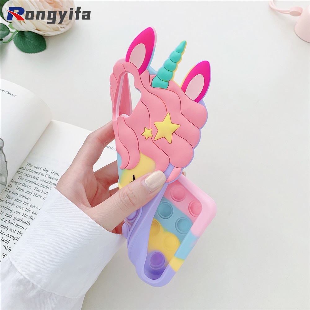 Ốp điện thoại silicone hình kỳ lân gắn bong bóng và có dây cho Samsung Galaxy Note 20 S21 S20 9U S10 10 S9 +