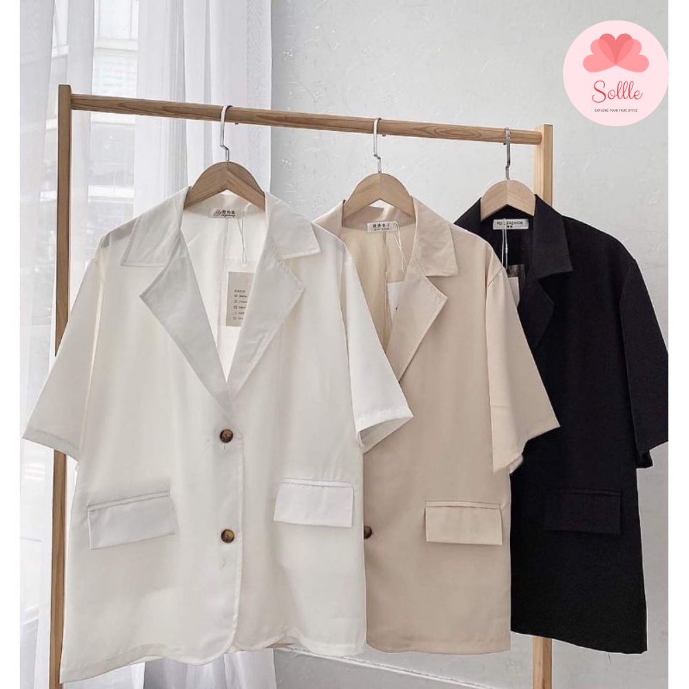 Áo khoác blazer ngắn tay 1 lớp áo vest cộc tay mùa hè form rộng chất mát nhiều màu Hàn Quốc Sollle