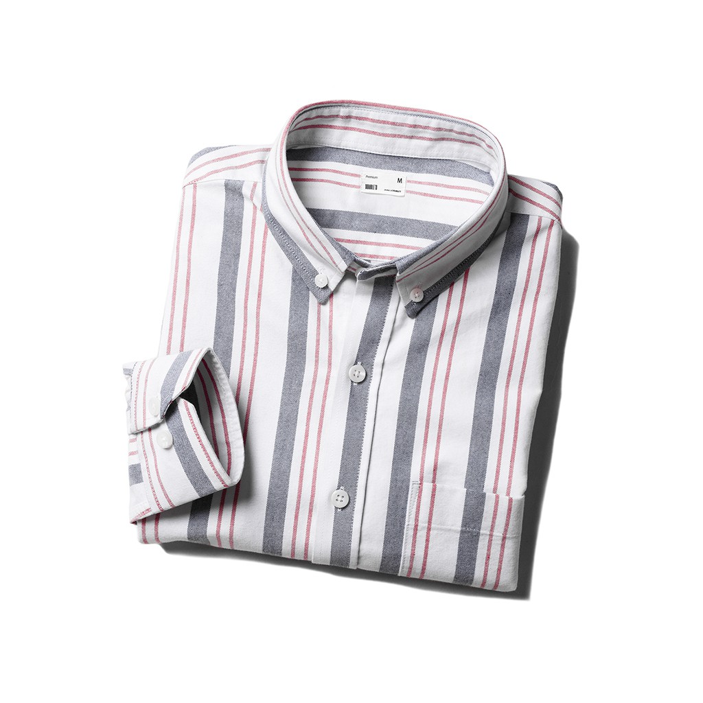Áo so mi nam DOUBLE'D tay dài kẻ sọc vải Oxford mềm mại SFS