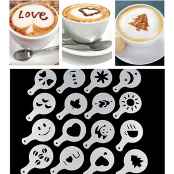 Bộ 16 tấm rắc bột trang trí ⚡ CAO CẤP ⚡ 16 tấm Mini cake coffee Stencil rắc bột trang trí bánh, ly cà phê