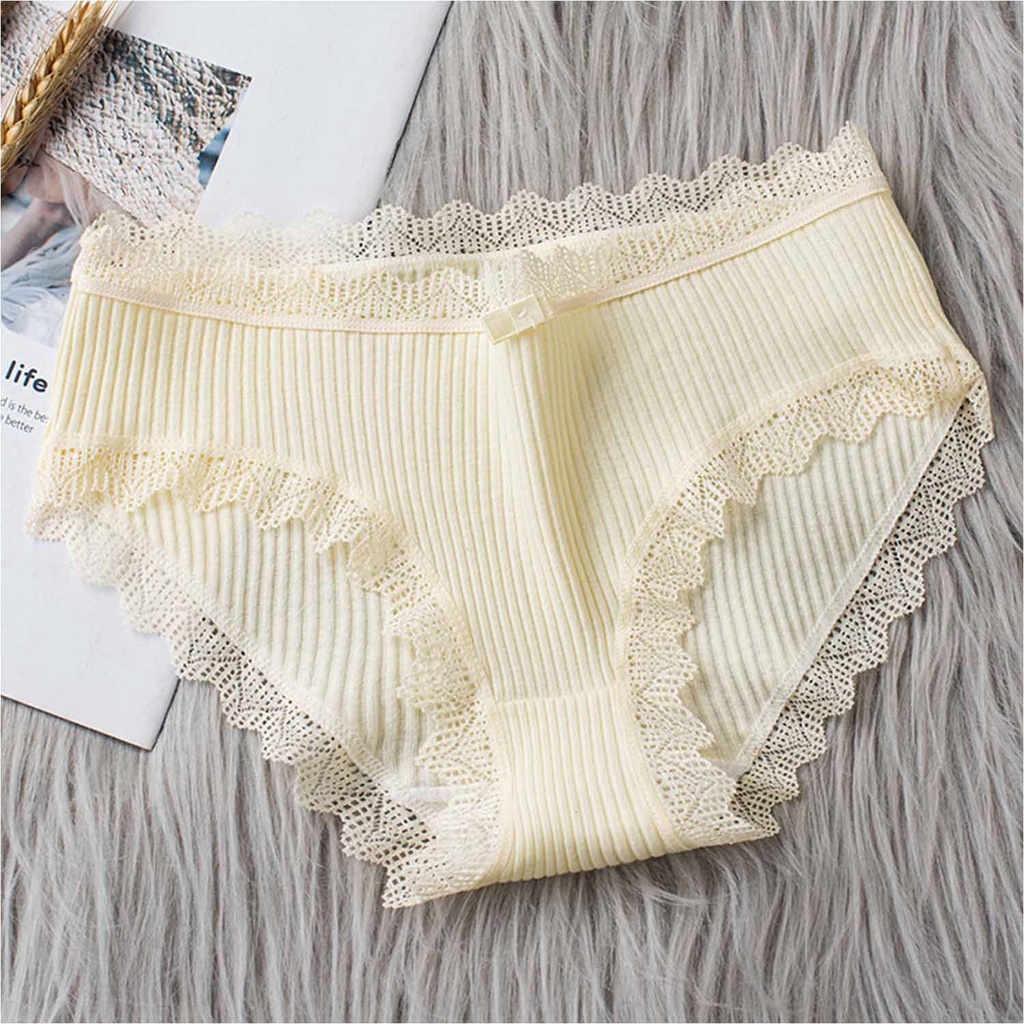 Quần Lót Cotton Mềm Phối Ren Không Đường May Nhiều Màu Sắc Cho Nữ