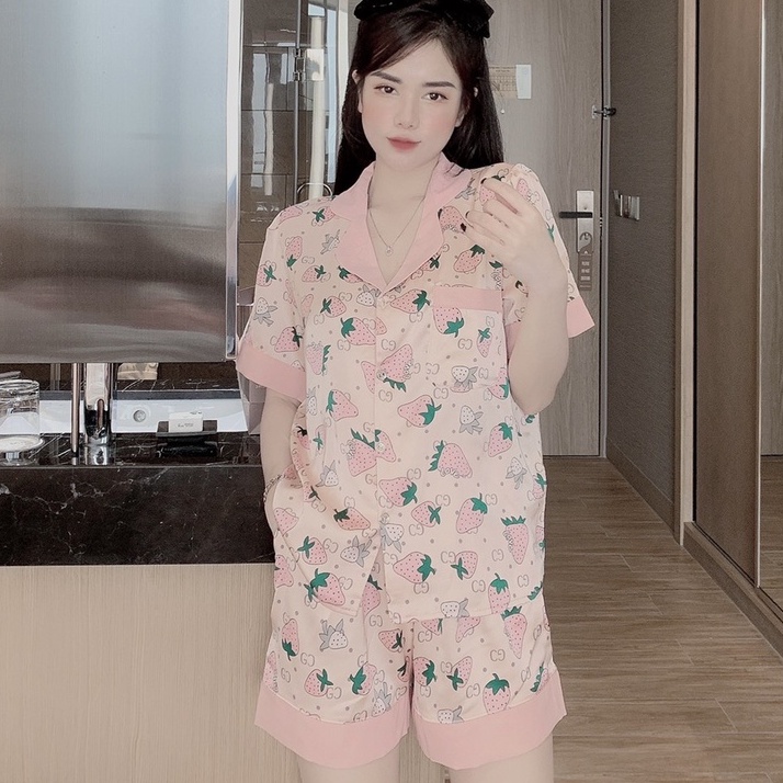 Đồ bộ nữ pijama lụa ngủ áo cộc quần đùi mặc nhà dễ thương chất liệu latin cao cấp JUSOKA