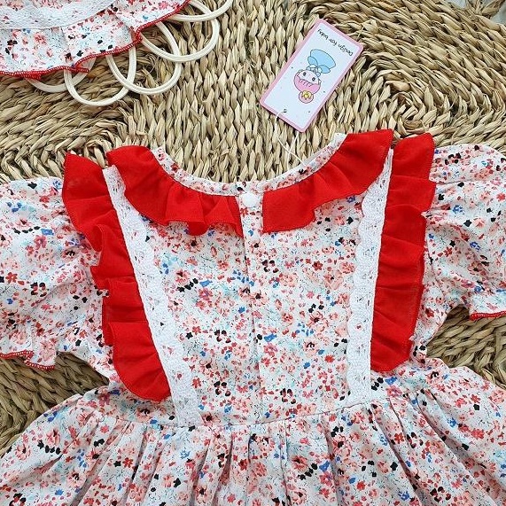 Váy lolita đỏ hoa nhí kèm turban bé gái sơ sinh 1 2 3 4 tuổi MINTSCLOSET Mint's Closet - GS1083