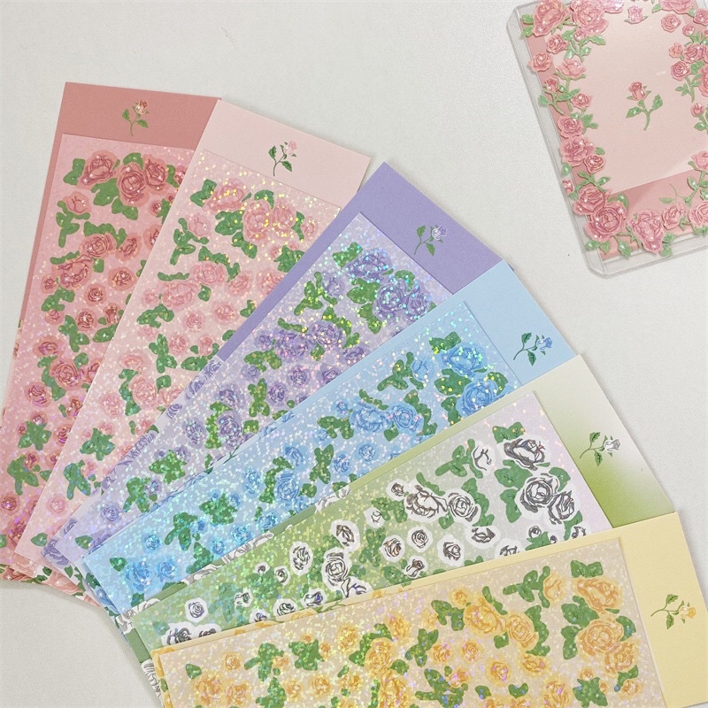 Miếng dán sticker trang trí toploader, sổ, thiệp Loại hoa hồng