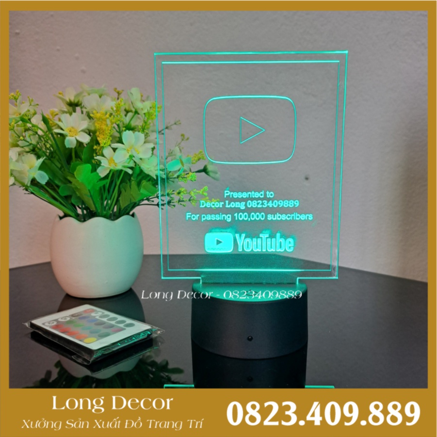 Đèn ngủ, Đèn decor led RGB nút Youtube, Nút Tiktok In tên theo yêu cầu