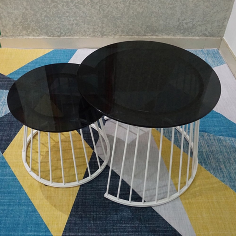 Bộ bàn trà sofa đôi xếp lồng phòng khách IBIE Trento mặt tròn, chân sắt sơn tĩnh điện, tùy chọn màu sắc, mặt bàn