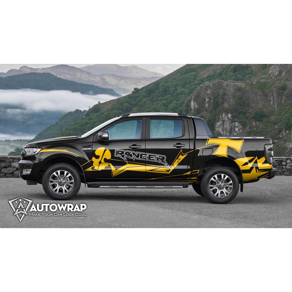 Tem họa tiết xe Ranger Yellow Skull - Tem họa tiết ô tô Ford, tem dán sườn xe thể thao