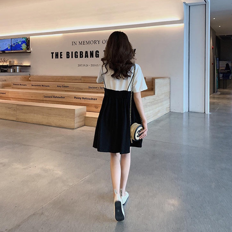 IELGY Đầm Giả Hai Lớp Tay Ngắn Dáng Rộng Thời Trang Mùa Hè