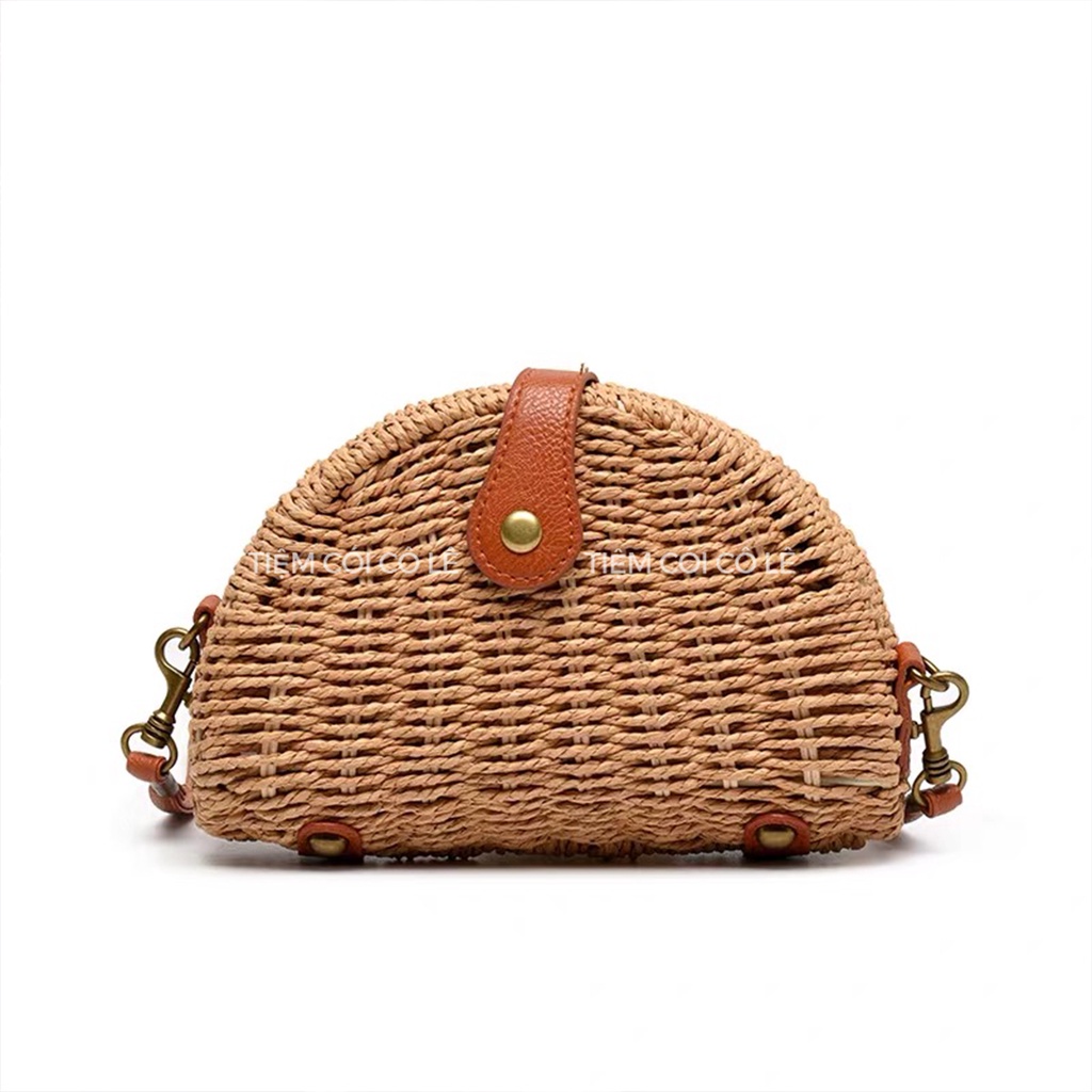 Túi cói đi biển mẫu vintage dáng sò đeo chéo vai tiện lợi - Tiệm Cói Cô Lê