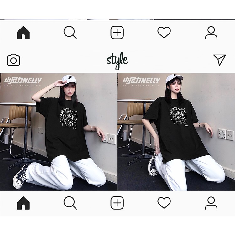 [FREESHIP](CÓ SẴN )HÀNG CHÍNH HÃNG áo thun NELLY HEYBIG unisex ,áo thun dáng rộng hoạ tiết con ma đánh nhau.