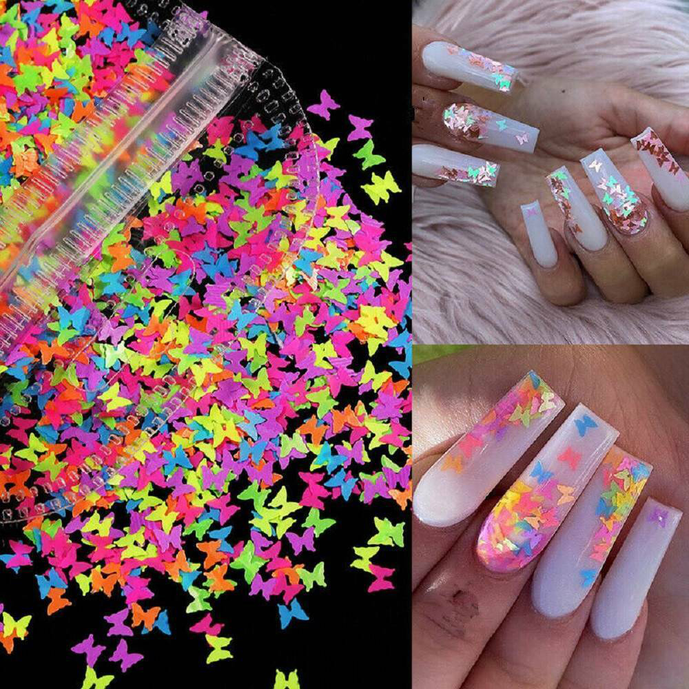 (Hàng Mới Về) Hộp Kim Tuyến Neon 3d Trang Trí Móng Tay Lấp Lánh Huỳnh Quang
