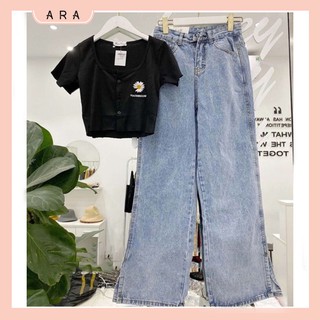 Quần baggy bò xuông xẻ gấu tôn dáng