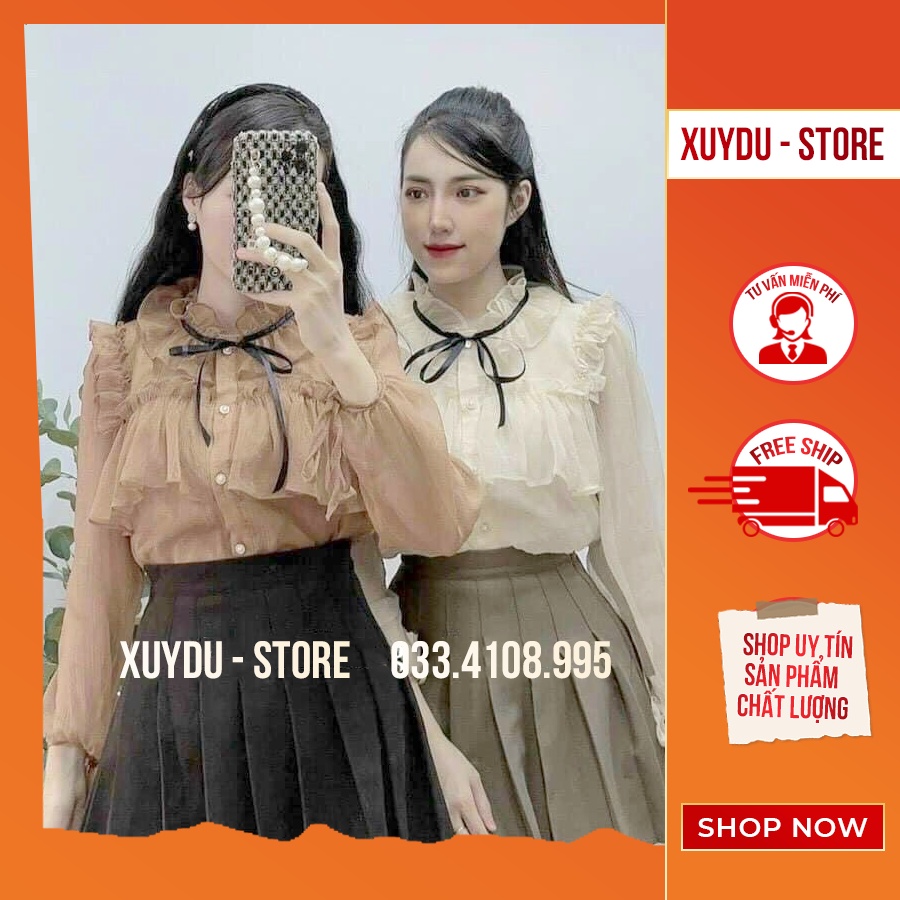 Áo sơ mi kiểu cổ nơ XUYDU..store mặc đi làm đi chơi chất liệu tơ ánh mềm mịn hàng có sẵn
