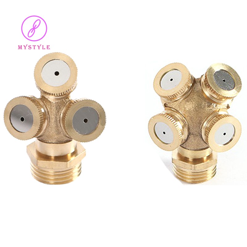 1/2 inch 4 Holes Brass Spray Nozzle Outdoor Cooling Spray System Irrigation Sprinkler for Gardening/Farming 5 Pcs