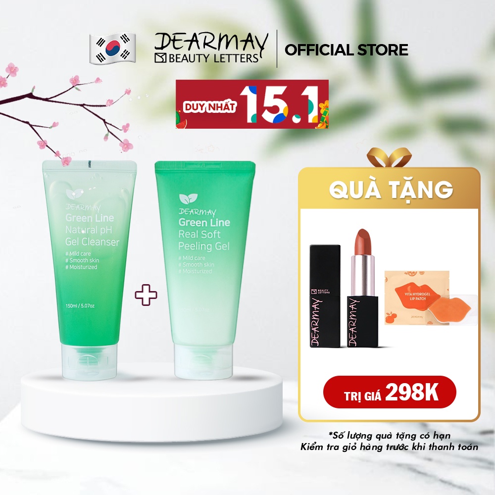 [Combo làm sạch] Tẩy Tế Bào Chết Dearmay Green Line Real Soft Peeling Gel 150ml + Sữa Rửa Mặt Dearmay Green Line Natural