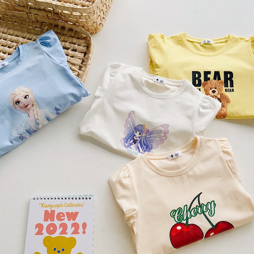 Đồ ngủ 100% Cotton Tay Phồng In Họa Tiết Hoạt Hình Frozen Dành Cho Bé Gái