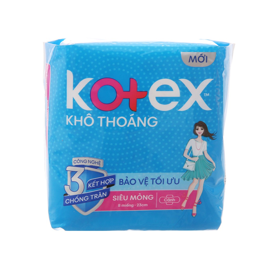 Băng vệ sinh Kotex siêu thấm siêu mỏng có cánh 23cm 8 miếng