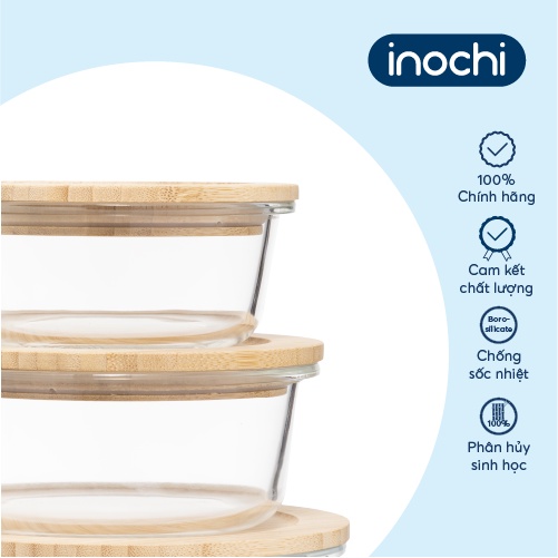 Hộp thuỷ tinh tròn nắp tre Inochi-Nikko