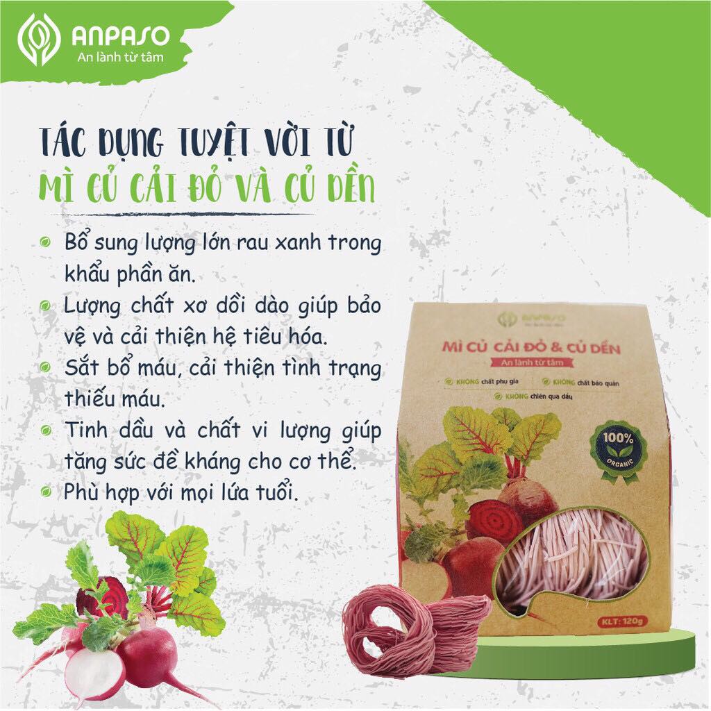 Mì củ cải đỏ và củ dền hữu cơ ANPASO hộp 120gr, mỳ rau củ organic cho bé và  gia đình