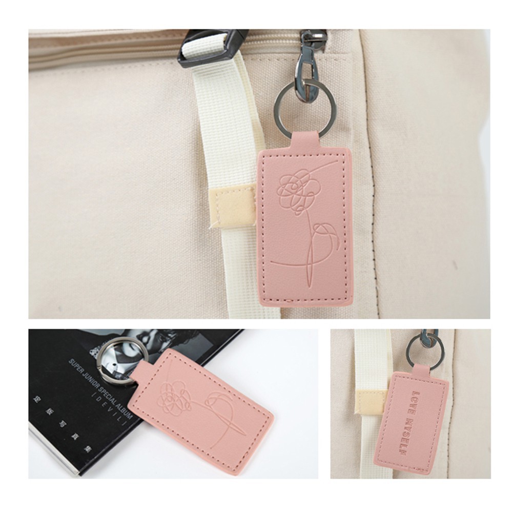 Móc khóa balo bằng da PU màu hồng BTS bt21