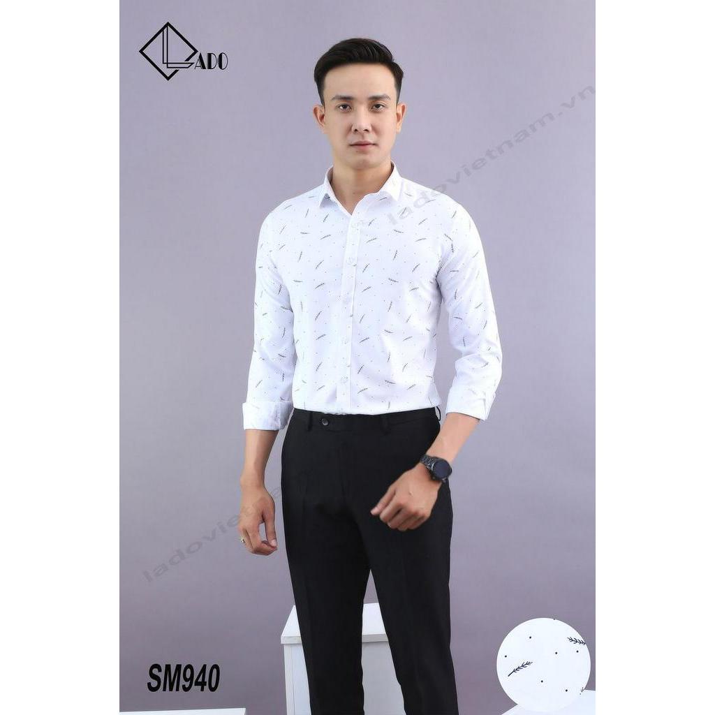 Áo sơ mi bamboo hoạ tiết chấm bi bông lúa dài tay LADO 940