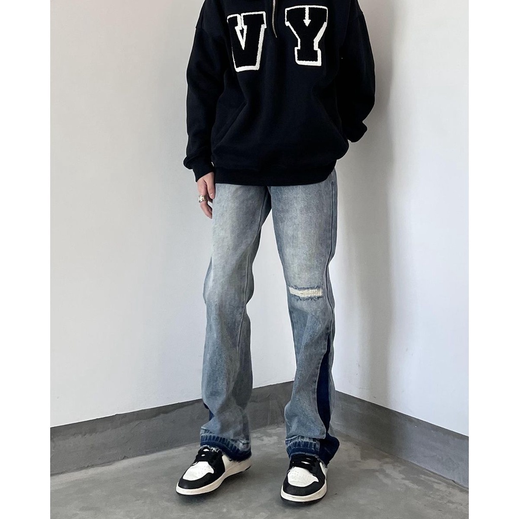 Quần Jeans Dài Ống Rộng Thời Trang Retro Cho Nam
