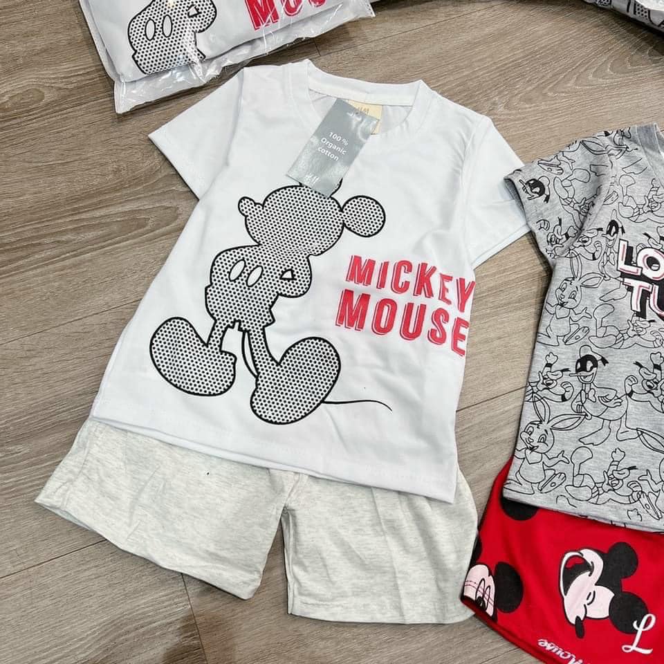 Đồ bộ bé trai combo 2 bộ chuột Mickey Mouse in chìm chất cototn 4 chiều mềm mịn