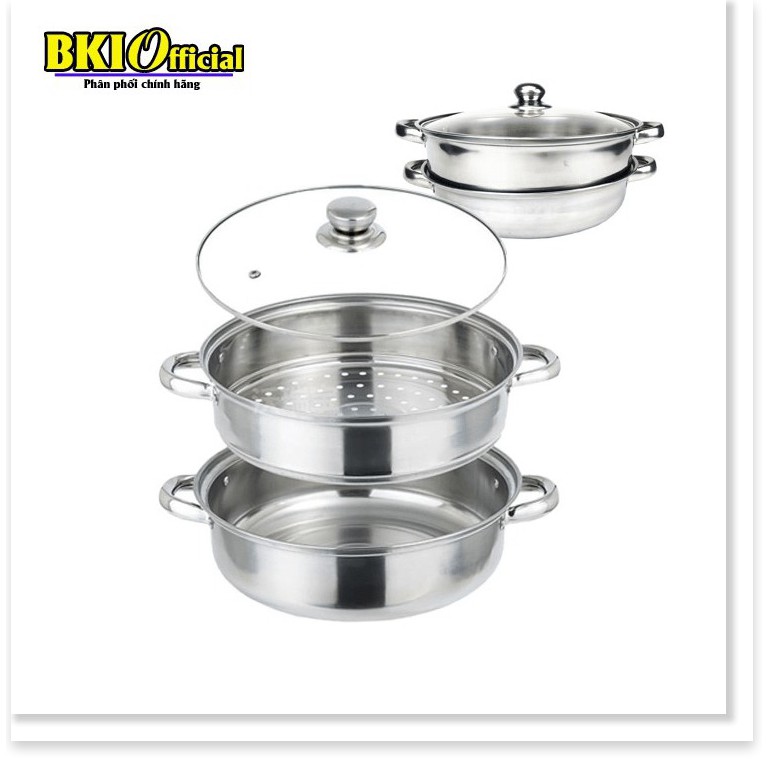 NỒI HẤP INOX 2 TẦNG ĐA NĂNG, NỒI CÁCH THỦY DÙNG ĐƯỢC CHO BẾP TỪ (SIZE 28CM) - NOIHAP2T