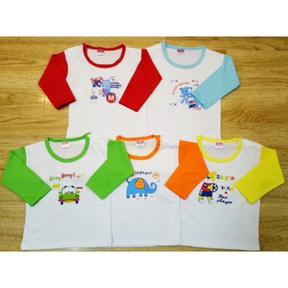 Set 5 Áo sơ sinh cài vai tay dài trắng viền màu Nanio