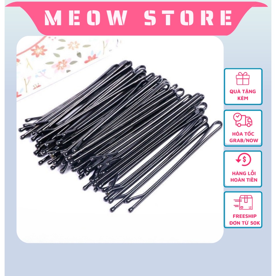 Kẹp tóc đẹp kẹp tăm xỉa màu đen bịch 50 cái thời trang dễ thương MEOW STORE KT01