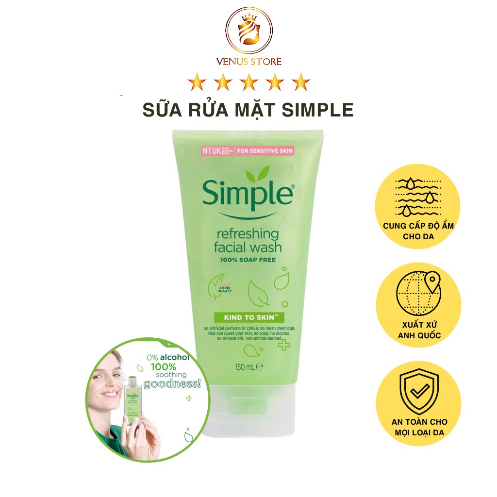 Sữa rửa mặt SIMPLE gel kind to skin bill 4 date 4 năm 150ml Giúp làm sạcg sâu da | BigBuy360 - bigbuy360.vn