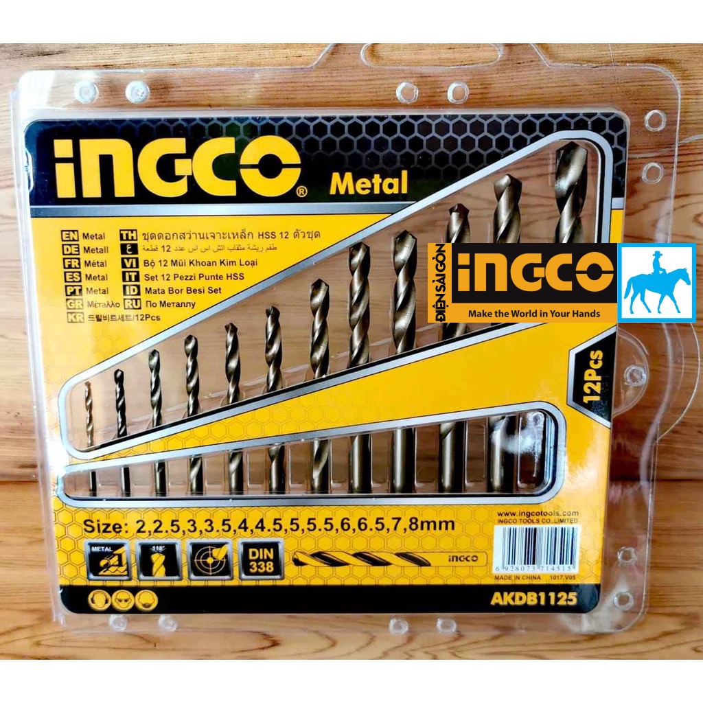 INGCO Bộ 12 mũi khoan kim loại 2-8mm HSS AKDB1125