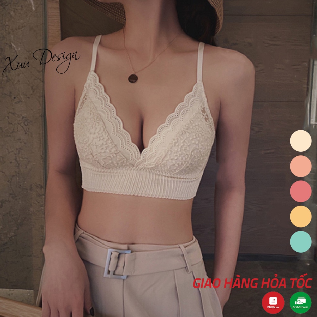 Áo lót nữ không gọng đệm mỏng XUU, vải ren hoa mềm mịn thoáng mát - AV43