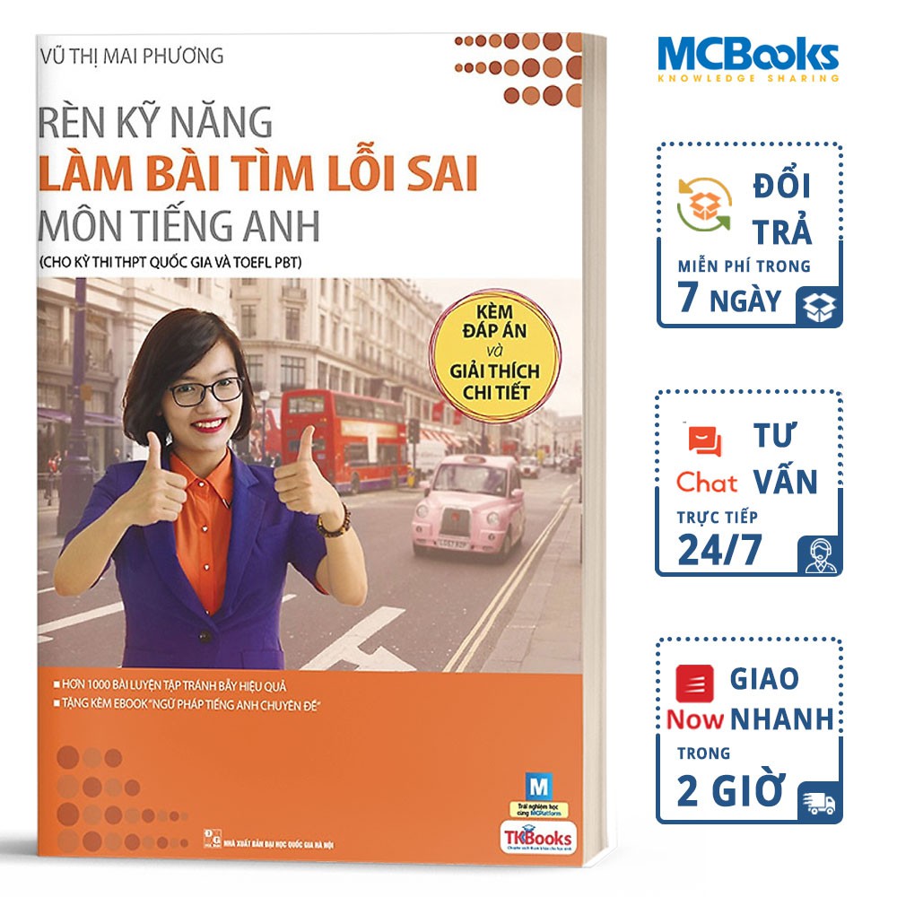 Sách - Rèn Kỹ Năng Làm Bài Tìm Lỗi Sai Môn Tiếng Anh- Dành Cho Kỳ Thi THPTQG Và TOEFL PBT - TKBooks