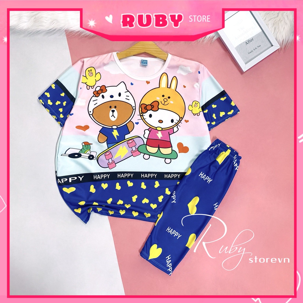 Đồ bộ thun QUẦN LỬNG mẹ và bé mặc nhà size đến 70kg chất thun mềm mát in hình hoạt hình chibi dễ thương DBRBL FULL SIZE