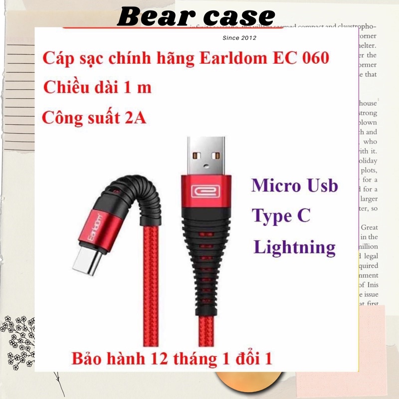 Dây cáp sạc nhanh Iphone, airpods, ipads chính hãng Earldom EC 060 dài 1M