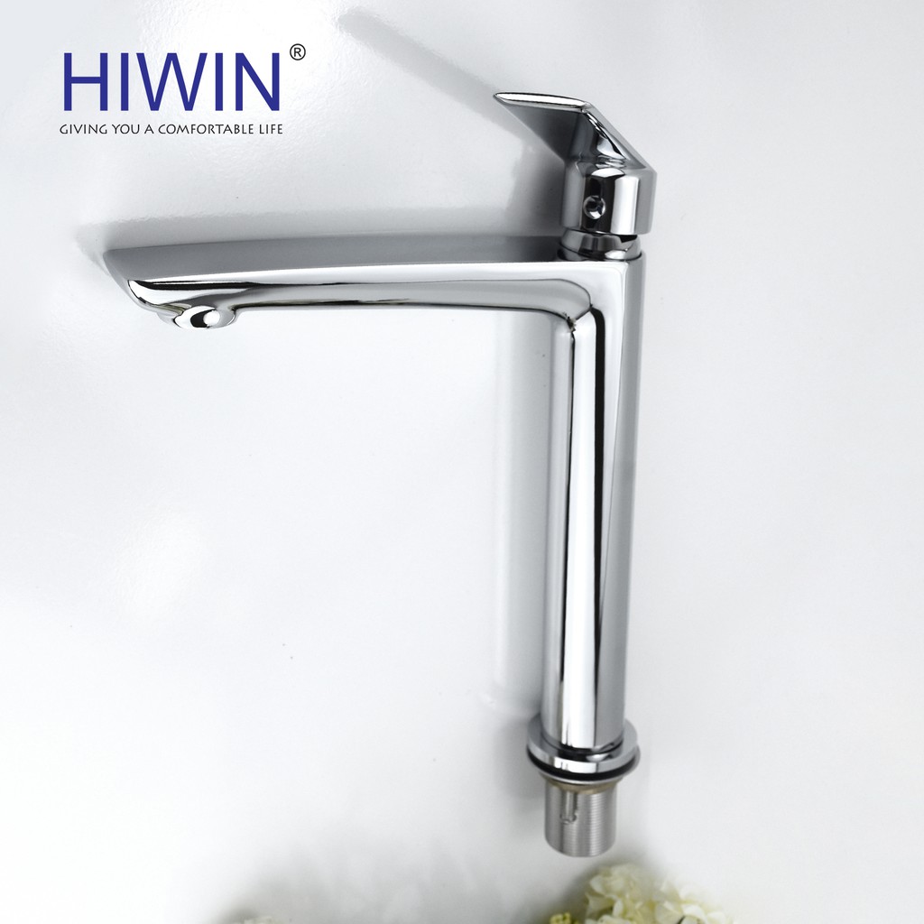 Vòi lavabo rửa mặt nóng lạnh thân cao bằng đồng mạ crom mặt gương Hiwin KF-765