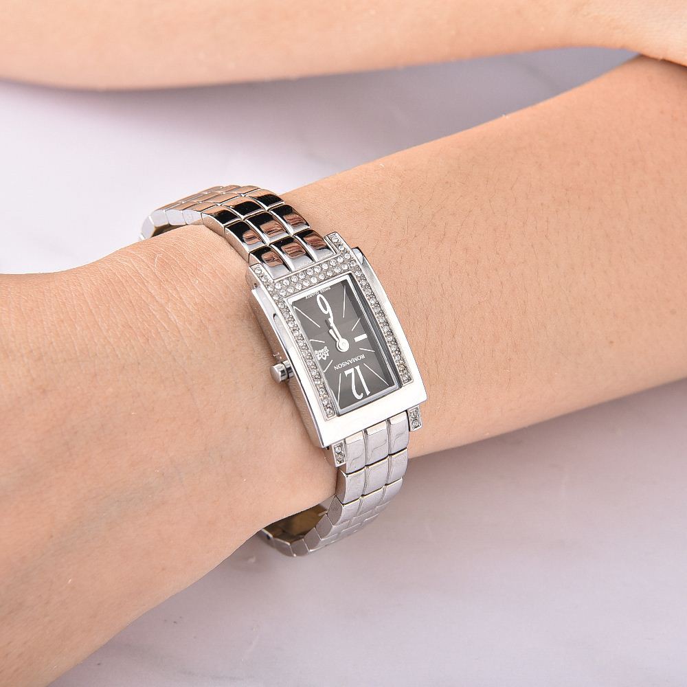 Đồng hồ Romanson Watch RM6159TLWBK nữ dây thép mặt chữ nhật nhỏ đính đá kính chống xước máy Thụy Sĩ chính hãng
