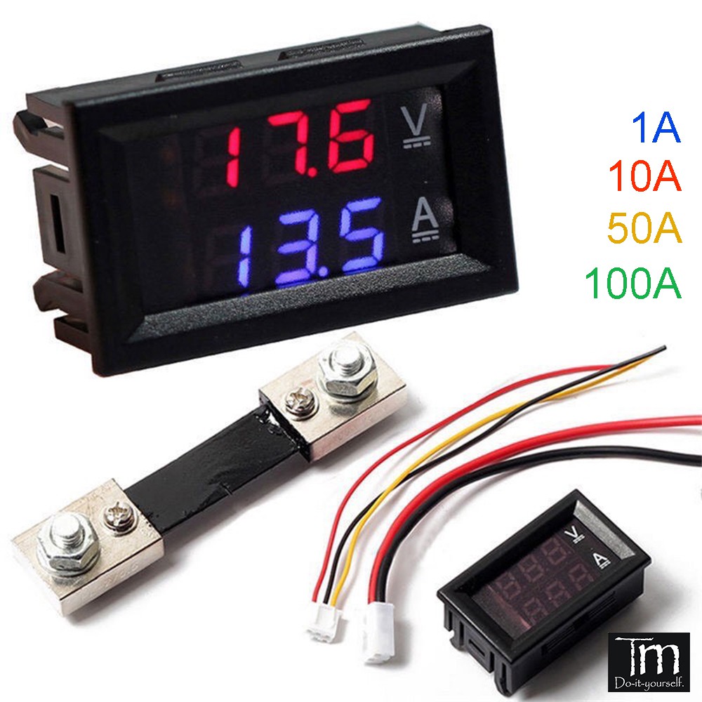 Đồng Hồ Đo Dòng Áp Vôn Ampe DC 0-100V 1/10/50/100A Áp kế điện tử kĩ thuật số hiển thị led 7 thanh chính xác tiện dụng