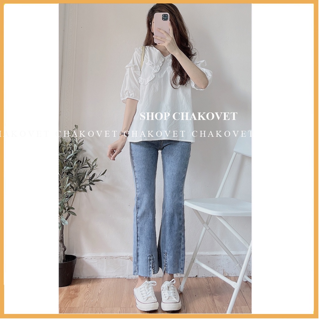 Áo sơ mi nữ tay ngắn form rộng A873 cổ chữ V, tay bồng retro kiểu pháp thiết kế sang trọng hàng đẹp mặc đi làm đi học | BigBuy360 - bigbuy360.vn